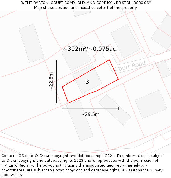 3, THE BARTON, COURT ROAD, OLDLAND COMMON, BRISTOL, BS30 9SY: Plot and title map