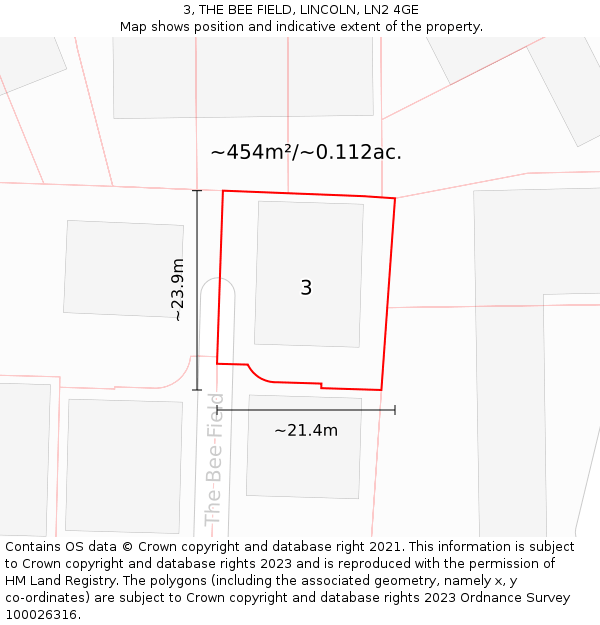 3, THE BEE FIELD, LINCOLN, LN2 4GE: Plot and title map