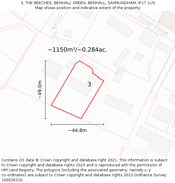 3, THE BEECHES, BENHALL GREEN, BENHALL, SAXMUNDHAM, IP17 1US: Plot and title map