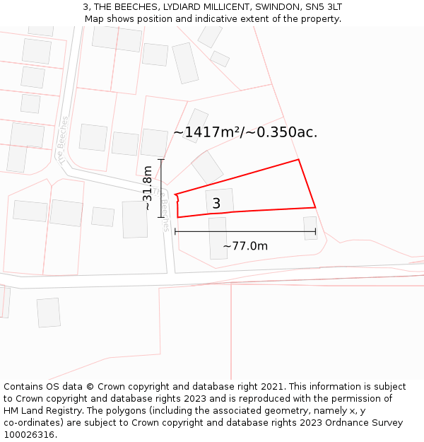 3, THE BEECHES, LYDIARD MILLICENT, SWINDON, SN5 3LT: Plot and title map