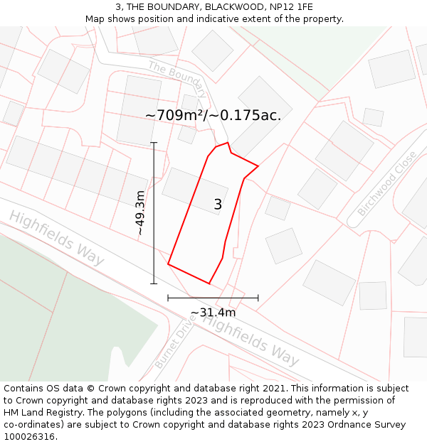 3, THE BOUNDARY, BLACKWOOD, NP12 1FE: Plot and title map