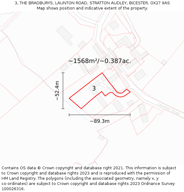 3, THE BRADBURYS, LAUNTON ROAD, STRATTON AUDLEY, BICESTER, OX27 9AS: Plot and title map