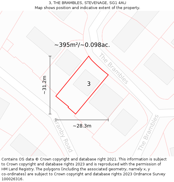 3, THE BRAMBLES, STEVENAGE, SG1 4AU: Plot and title map