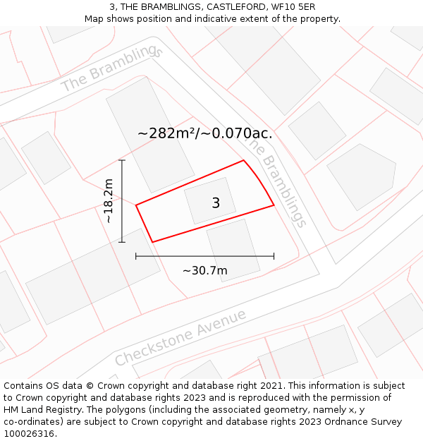 3, THE BRAMBLINGS, CASTLEFORD, WF10 5ER: Plot and title map