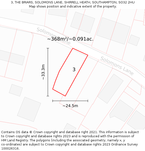 3, THE BRIARS, SOLOMONS LANE, SHIRRELL HEATH, SOUTHAMPTON, SO32 2HU: Plot and title map