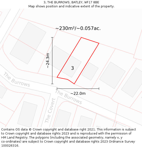 3, THE BURROWS, BATLEY, WF17 8BE: Plot and title map