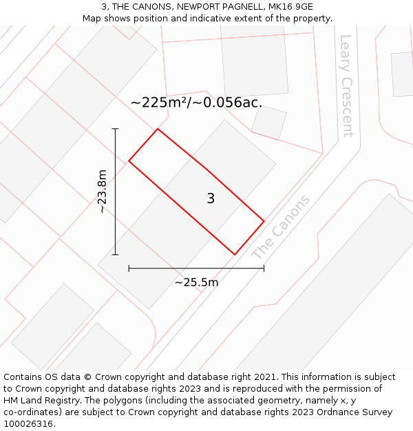 3, THE CANONS, NEWPORT PAGNELL, MK16 9GE: Plot and title map