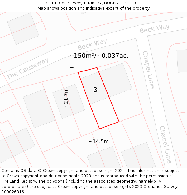 3, THE CAUSEWAY, THURLBY, BOURNE, PE10 0LD: Plot and title map