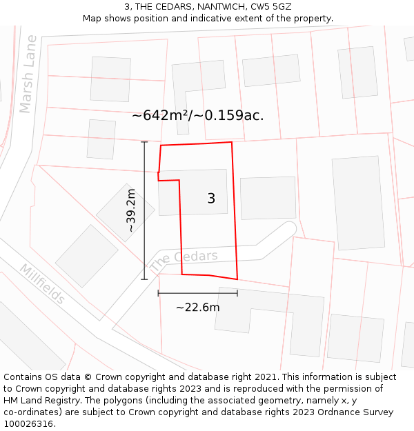 3, THE CEDARS, NANTWICH, CW5 5GZ: Plot and title map