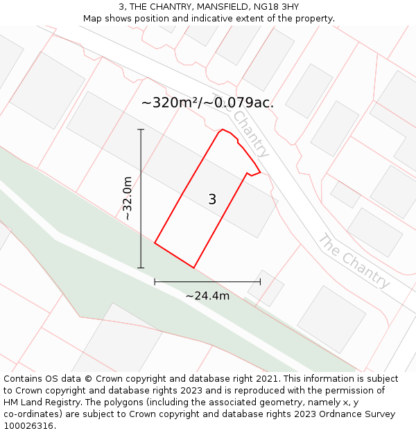 3, THE CHANTRY, MANSFIELD, NG18 3HY: Plot and title map