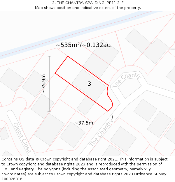 3, THE CHANTRY, SPALDING, PE11 3LF: Plot and title map