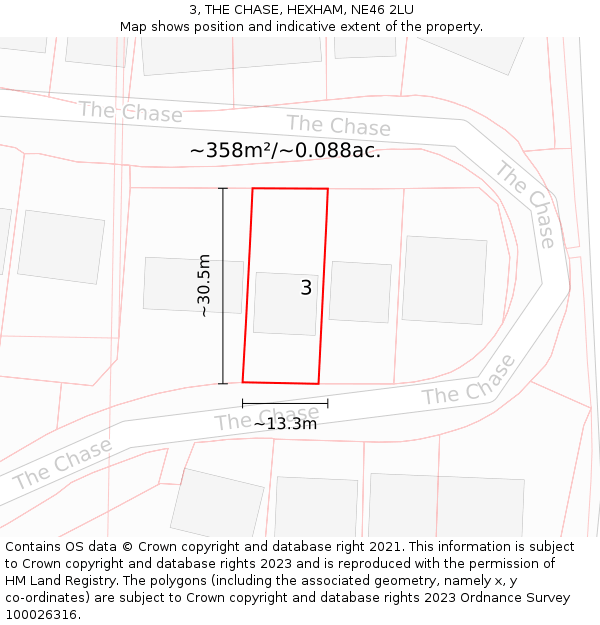 3, THE CHASE, HEXHAM, NE46 2LU: Plot and title map