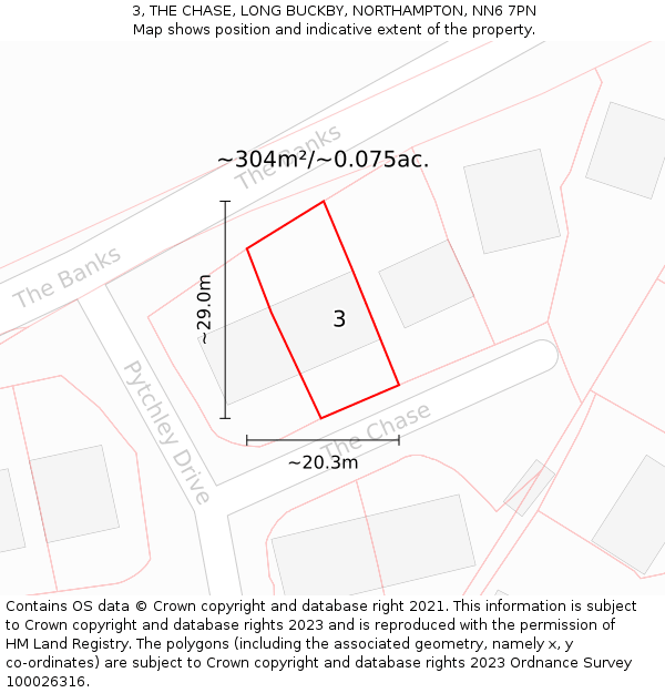 3, THE CHASE, LONG BUCKBY, NORTHAMPTON, NN6 7PN: Plot and title map