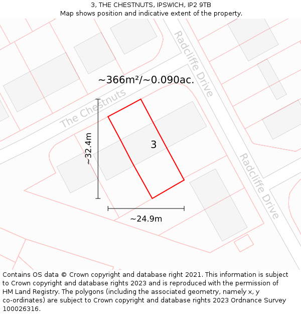 3, THE CHESTNUTS, IPSWICH, IP2 9TB: Plot and title map