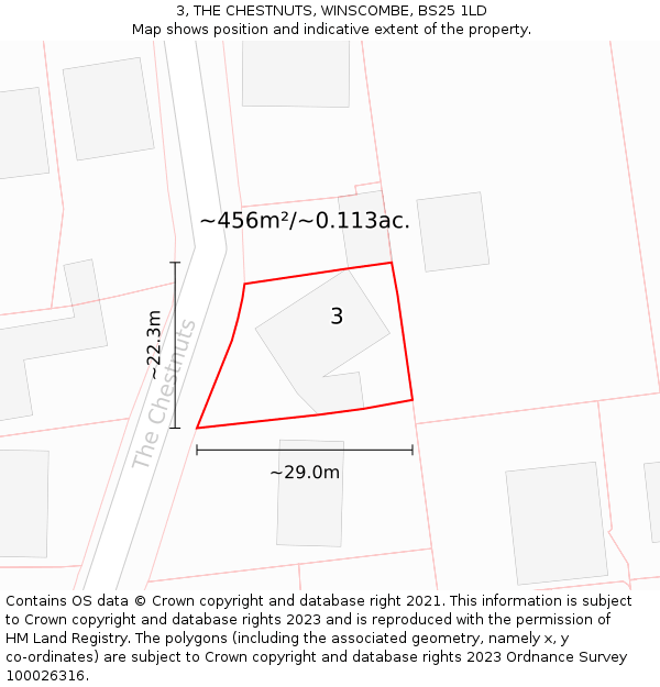 3, THE CHESTNUTS, WINSCOMBE, BS25 1LD: Plot and title map