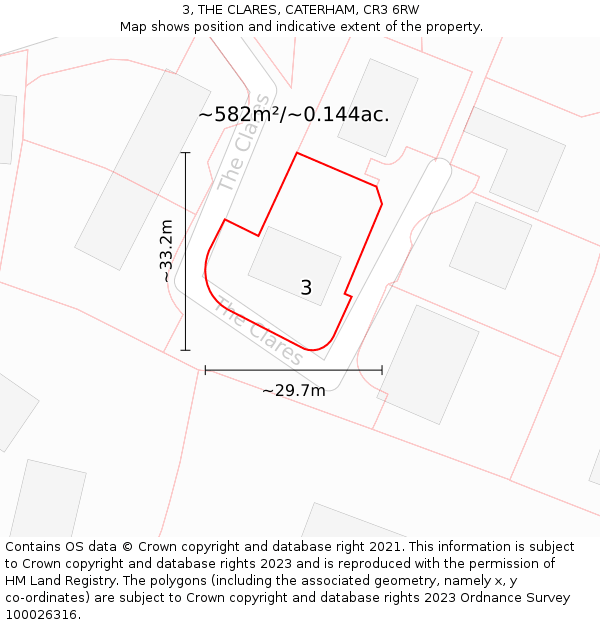 3, THE CLARES, CATERHAM, CR3 6RW: Plot and title map