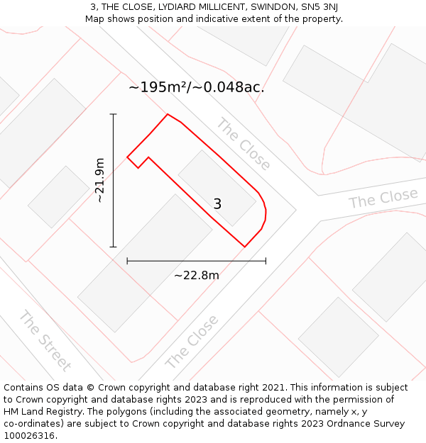 3, THE CLOSE, LYDIARD MILLICENT, SWINDON, SN5 3NJ: Plot and title map