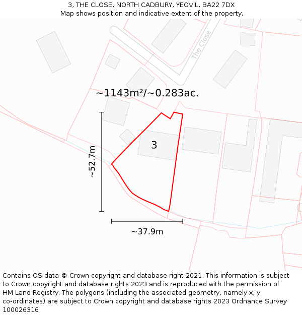 3, THE CLOSE, NORTH CADBURY, YEOVIL, BA22 7DX: Plot and title map