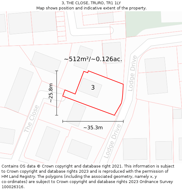 3, THE CLOSE, TRURO, TR1 1LY: Plot and title map