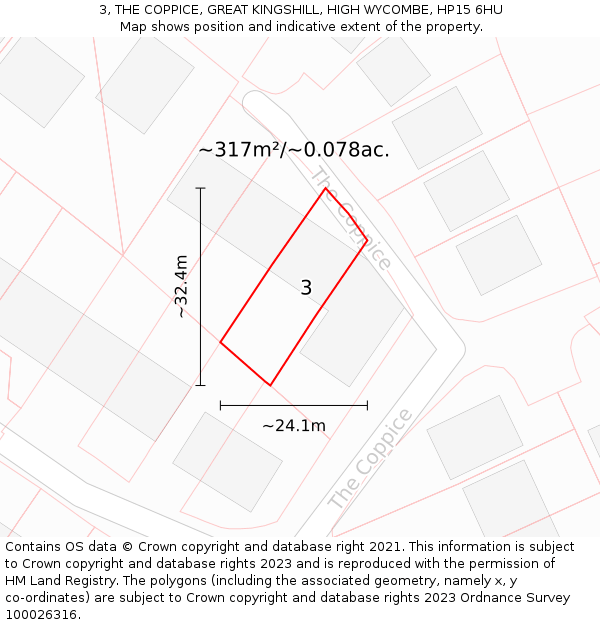 3, THE COPPICE, GREAT KINGSHILL, HIGH WYCOMBE, HP15 6HU: Plot and title map