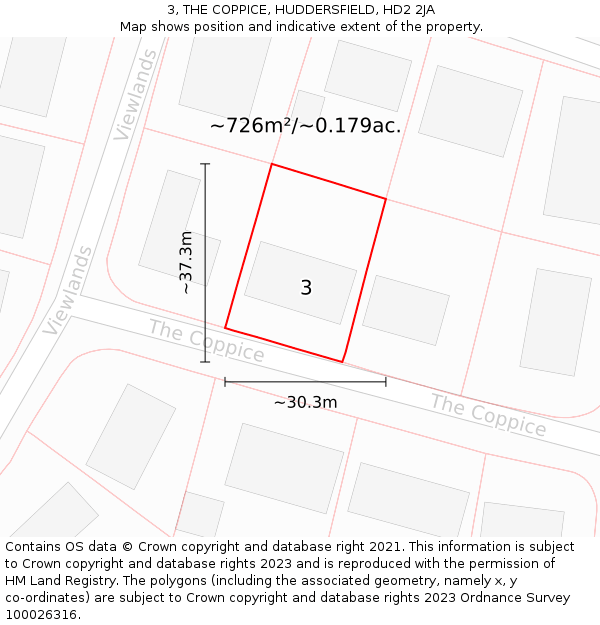 3, THE COPPICE, HUDDERSFIELD, HD2 2JA: Plot and title map