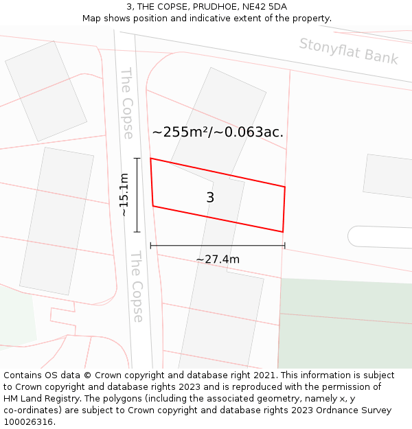 3, THE COPSE, PRUDHOE, NE42 5DA: Plot and title map