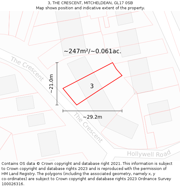 3, THE CRESCENT, MITCHELDEAN, GL17 0SB: Plot and title map