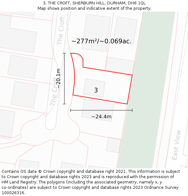 3, THE CROFT, SHERBURN HILL, DURHAM, DH6 1QL: Plot and title map
