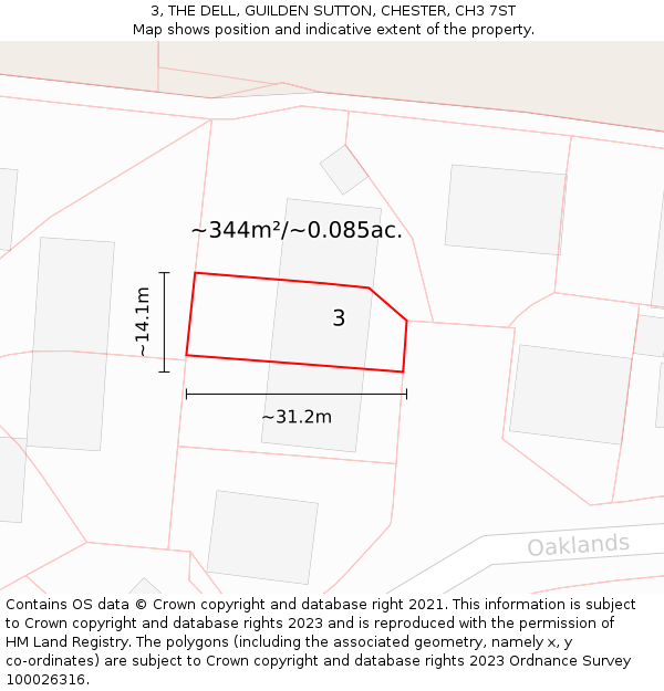 3, THE DELL, GUILDEN SUTTON, CHESTER, CH3 7ST: Plot and title map