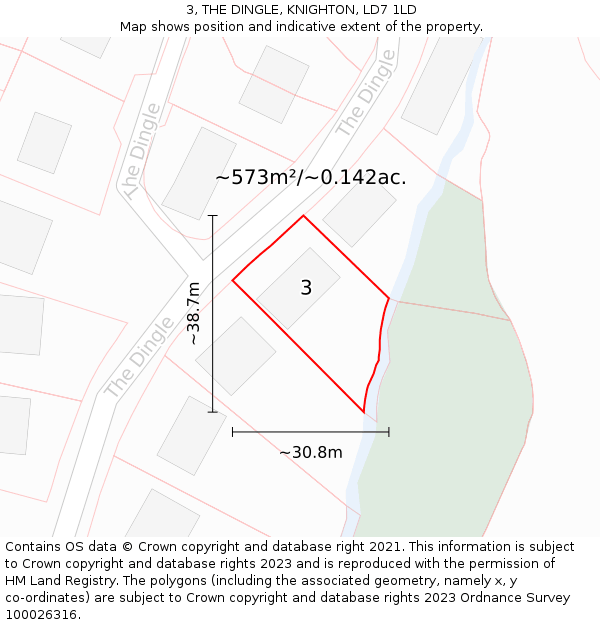 3, THE DINGLE, KNIGHTON, LD7 1LD: Plot and title map