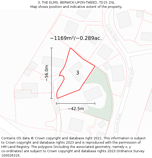 3, THE ELMS, BERWICK-UPON-TWEED, TD15 1NL: Plot and title map