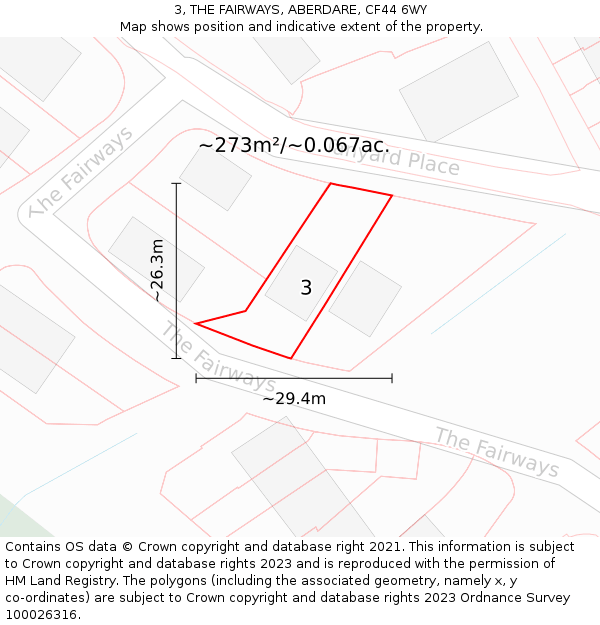 3, THE FAIRWAYS, ABERDARE, CF44 6WY: Plot and title map