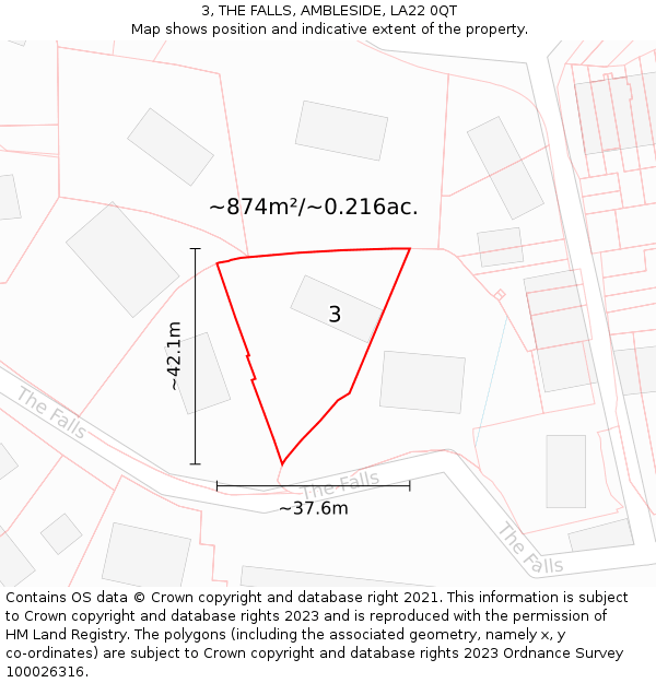 3, THE FALLS, AMBLESIDE, LA22 0QT: Plot and title map