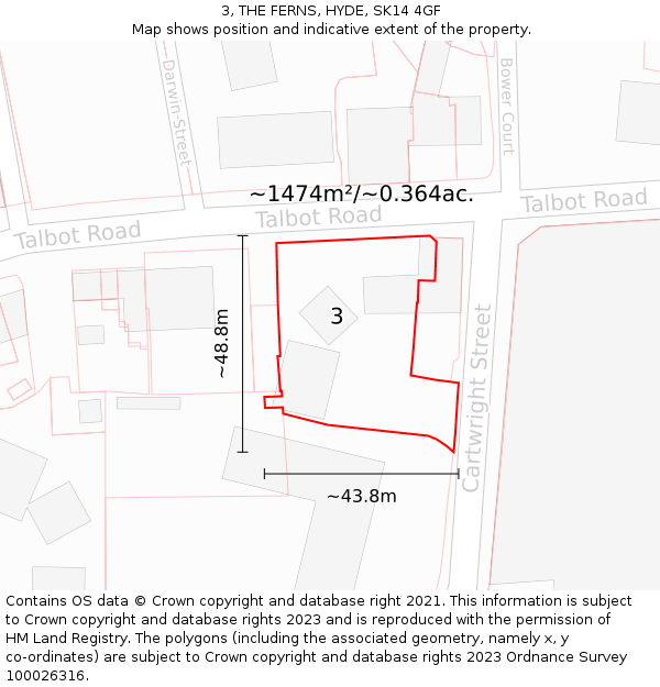 3, THE FERNS, HYDE, SK14 4GF: Plot and title map