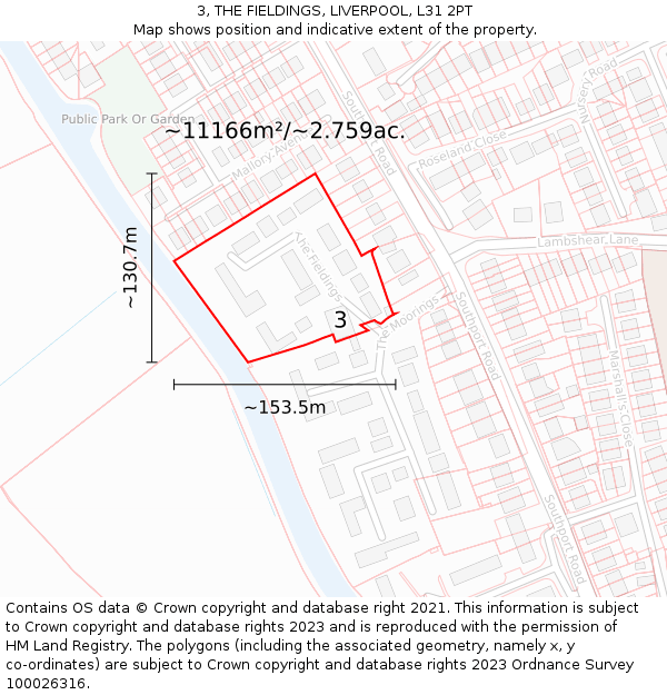 3, THE FIELDINGS, LIVERPOOL, L31 2PT: Plot and title map