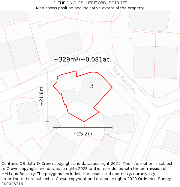 3, THE FINCHES, HERTFORD, SG13 7TB: Plot and title map