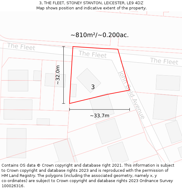 3, THE FLEET, STONEY STANTON, LEICESTER, LE9 4DZ: Plot and title map