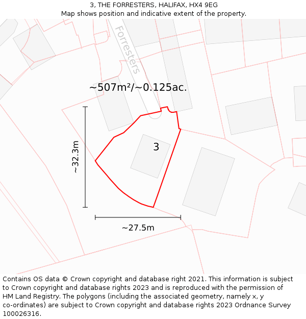 3, THE FORRESTERS, HALIFAX, HX4 9EG: Plot and title map