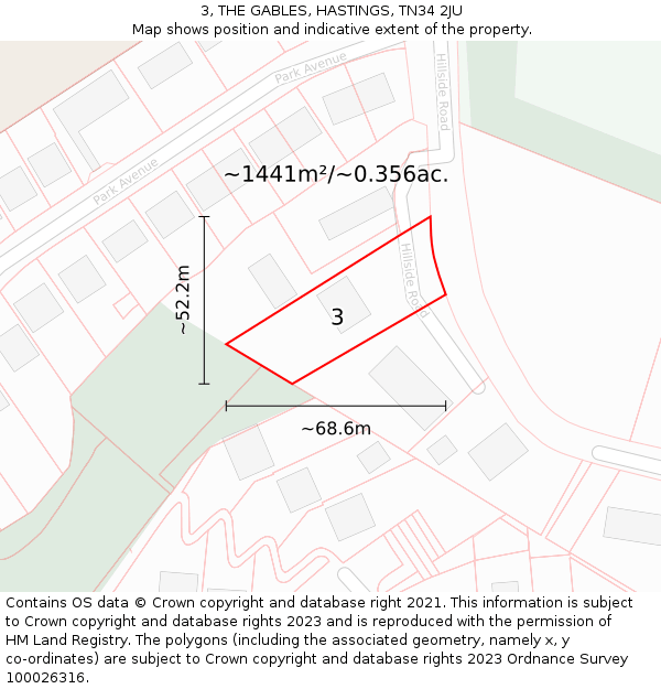 3, THE GABLES, HASTINGS, TN34 2JU: Plot and title map