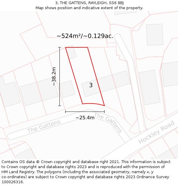 3, THE GATTENS, RAYLEIGH, SS6 8BJ: Plot and title map