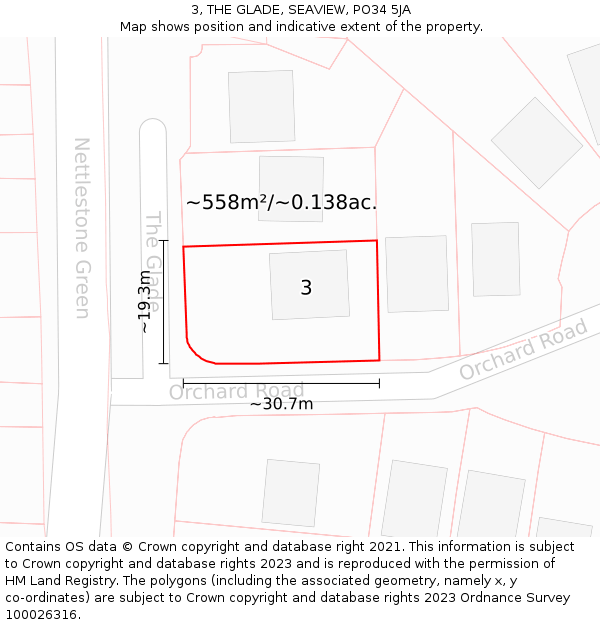 3, THE GLADE, SEAVIEW, PO34 5JA: Plot and title map