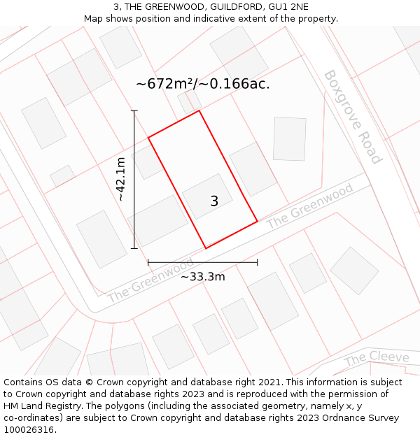 3, THE GREENWOOD, GUILDFORD, GU1 2NE: Plot and title map