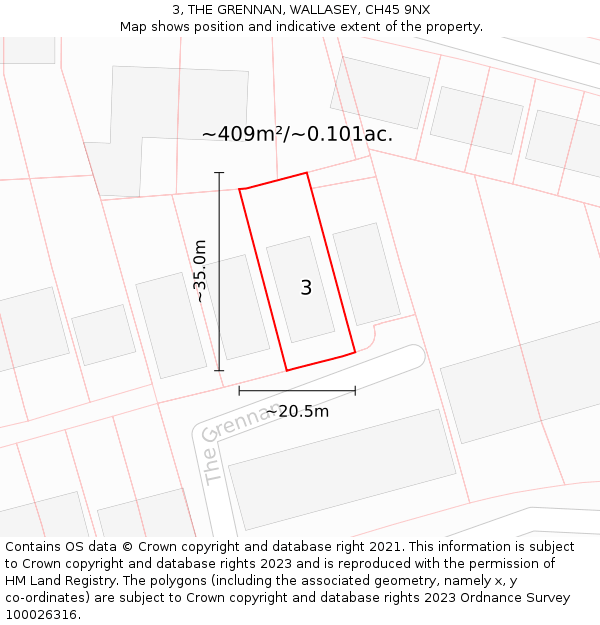 3, THE GRENNAN, WALLASEY, CH45 9NX: Plot and title map