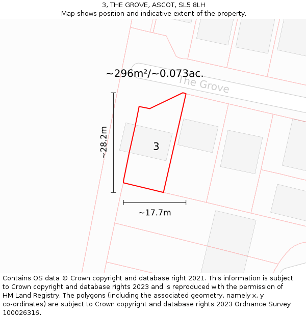 3, THE GROVE, ASCOT, SL5 8LH: Plot and title map