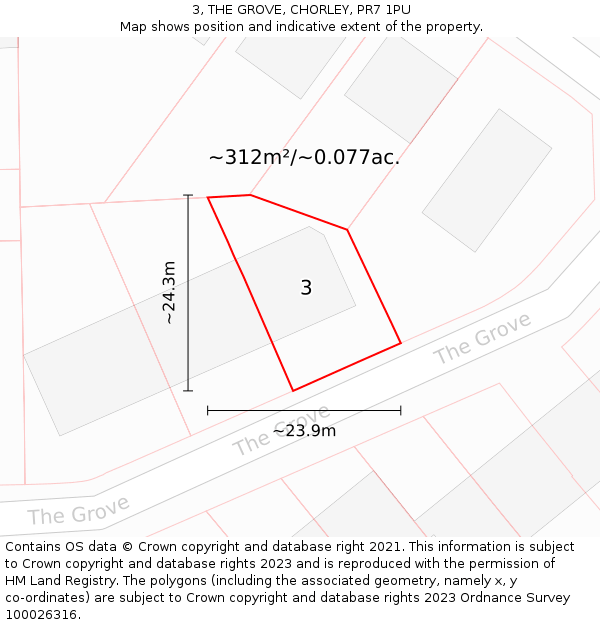 3, THE GROVE, CHORLEY, PR7 1PU: Plot and title map