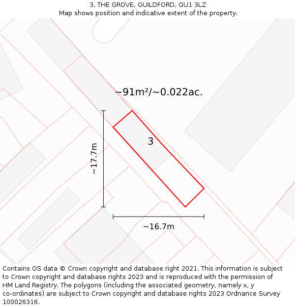 3, THE GROVE, GUILDFORD, GU1 3LZ: Plot and title map