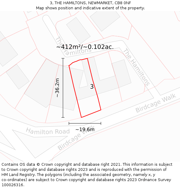 3, THE HAMILTONS, NEWMARKET, CB8 0NF: Plot and title map