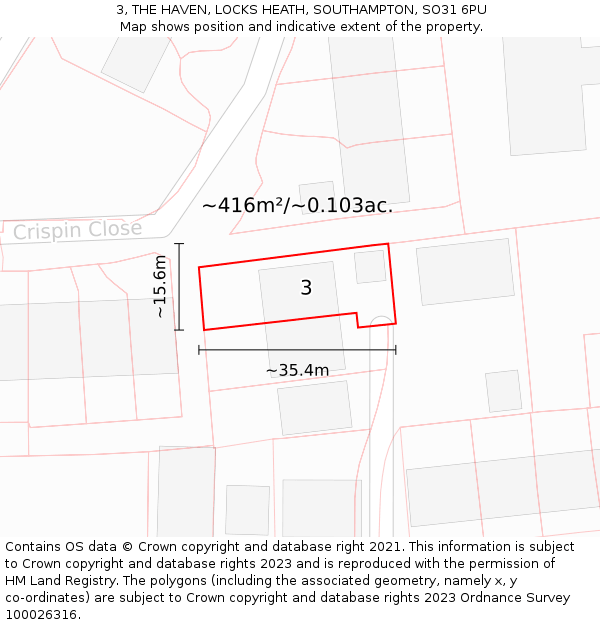 3, THE HAVEN, LOCKS HEATH, SOUTHAMPTON, SO31 6PU: Plot and title map