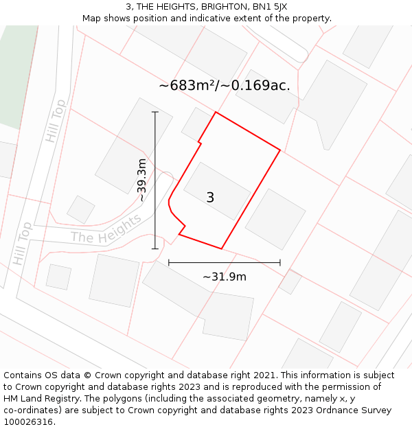 3, THE HEIGHTS, BRIGHTON, BN1 5JX: Plot and title map