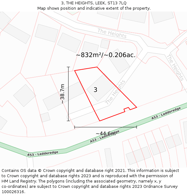 3, THE HEIGHTS, LEEK, ST13 7LQ: Plot and title map